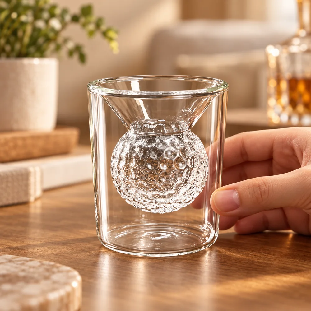 Double Layer Golf Ball Glass close view
