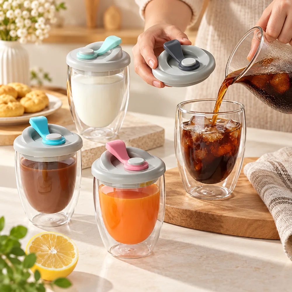 Double Layer Glass Cup With Lid — Everyday setup
