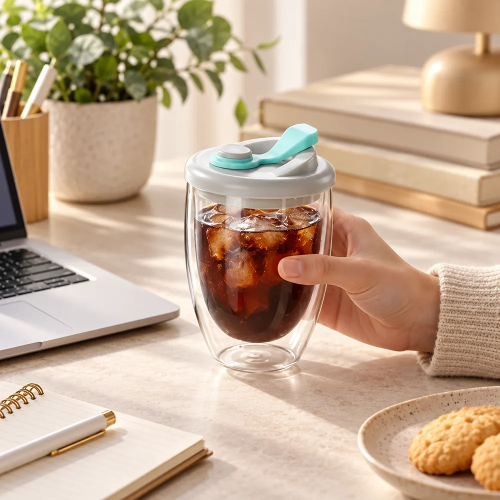 Double Layer Glass Cup With Lid — Ready for your space