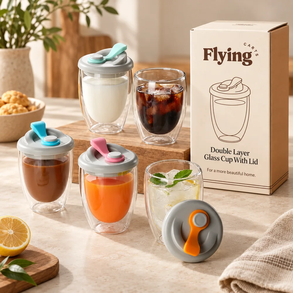 Double Layer Glass Cup With Lid styled view