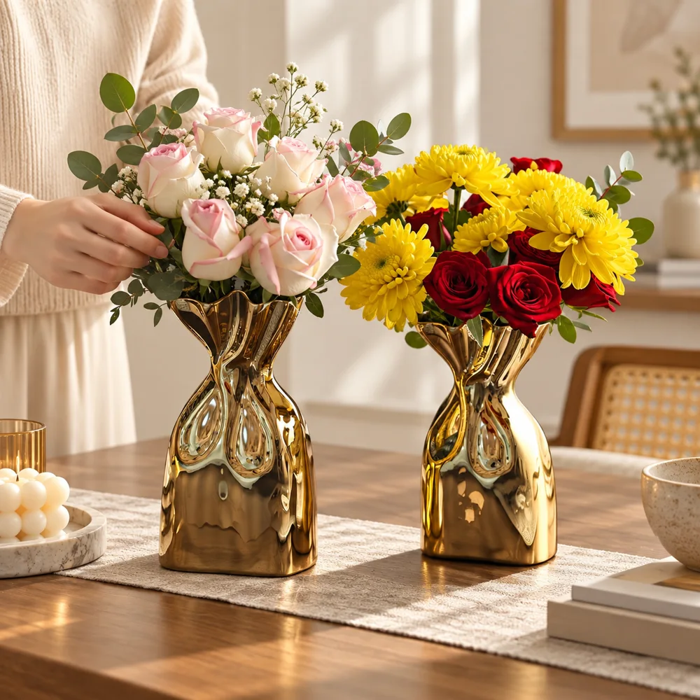 Golden Bag Flower Vase