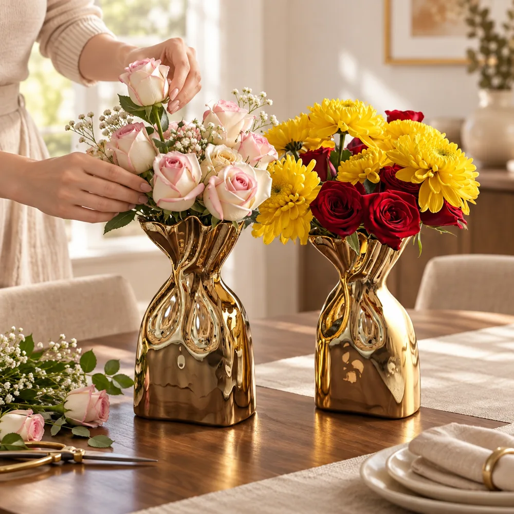 Golden Bag Flower Vase — Everyday setup