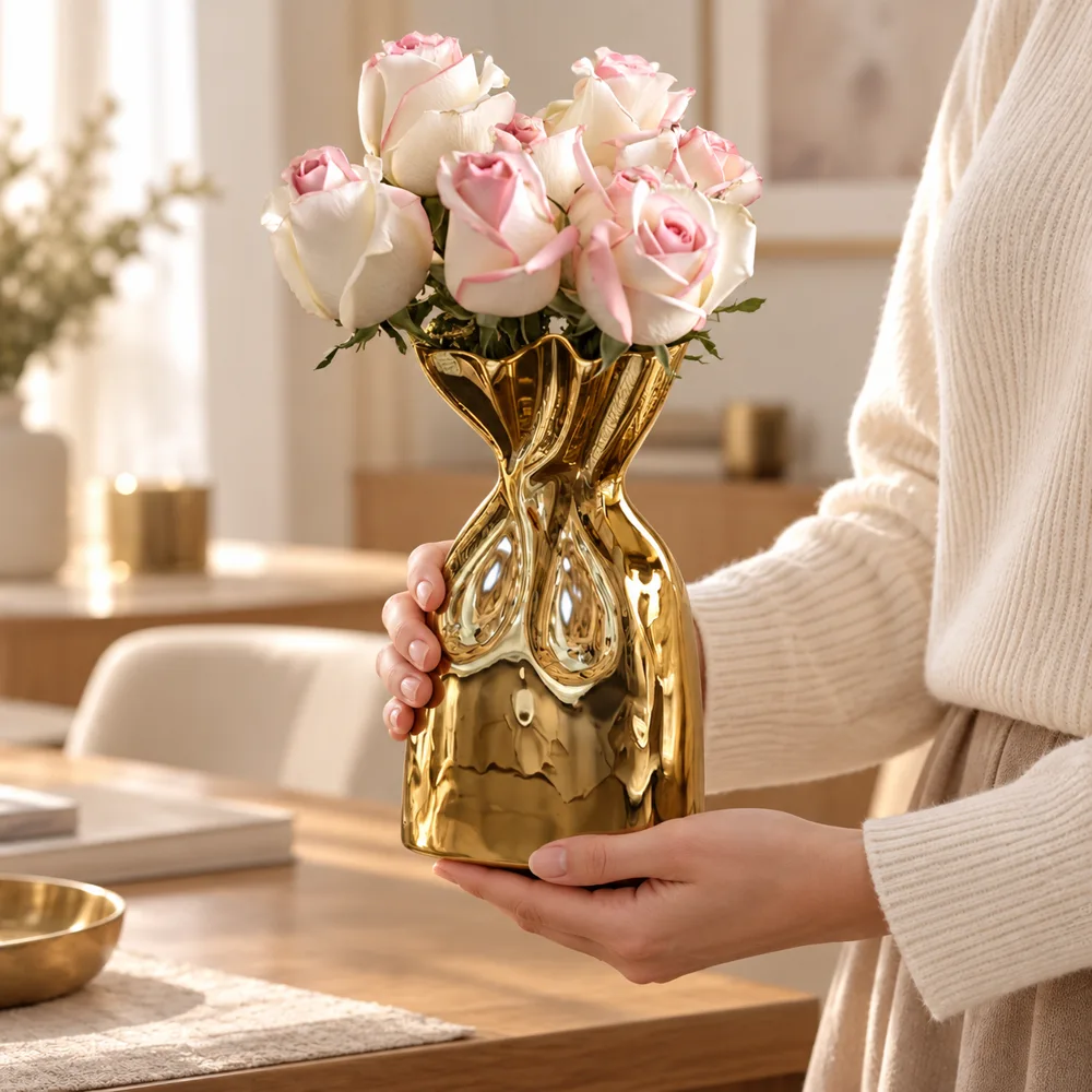 Golden Bag Flower Vase — Form and function