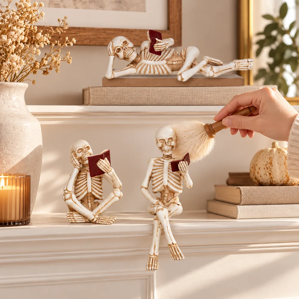 Reading Skeletons Figurines close view