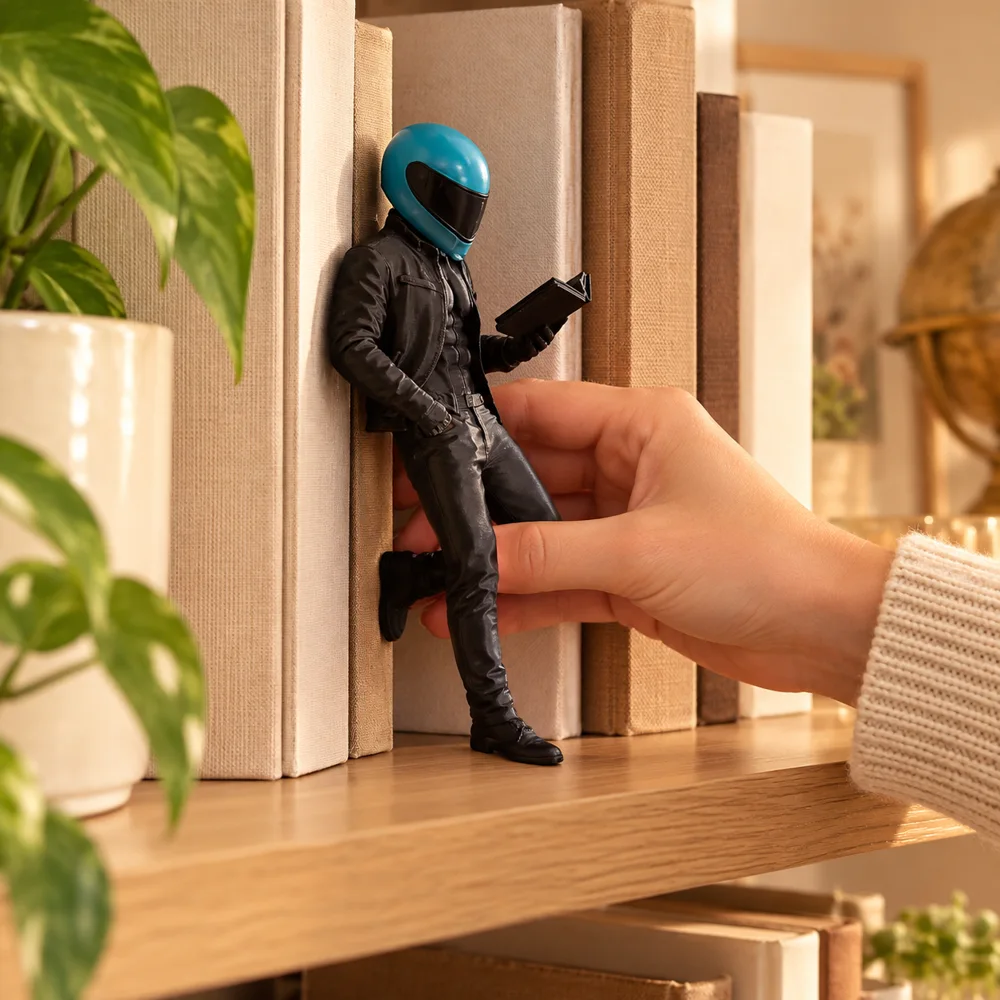 Biker Reader Bookshelf Decor — Everyday setup