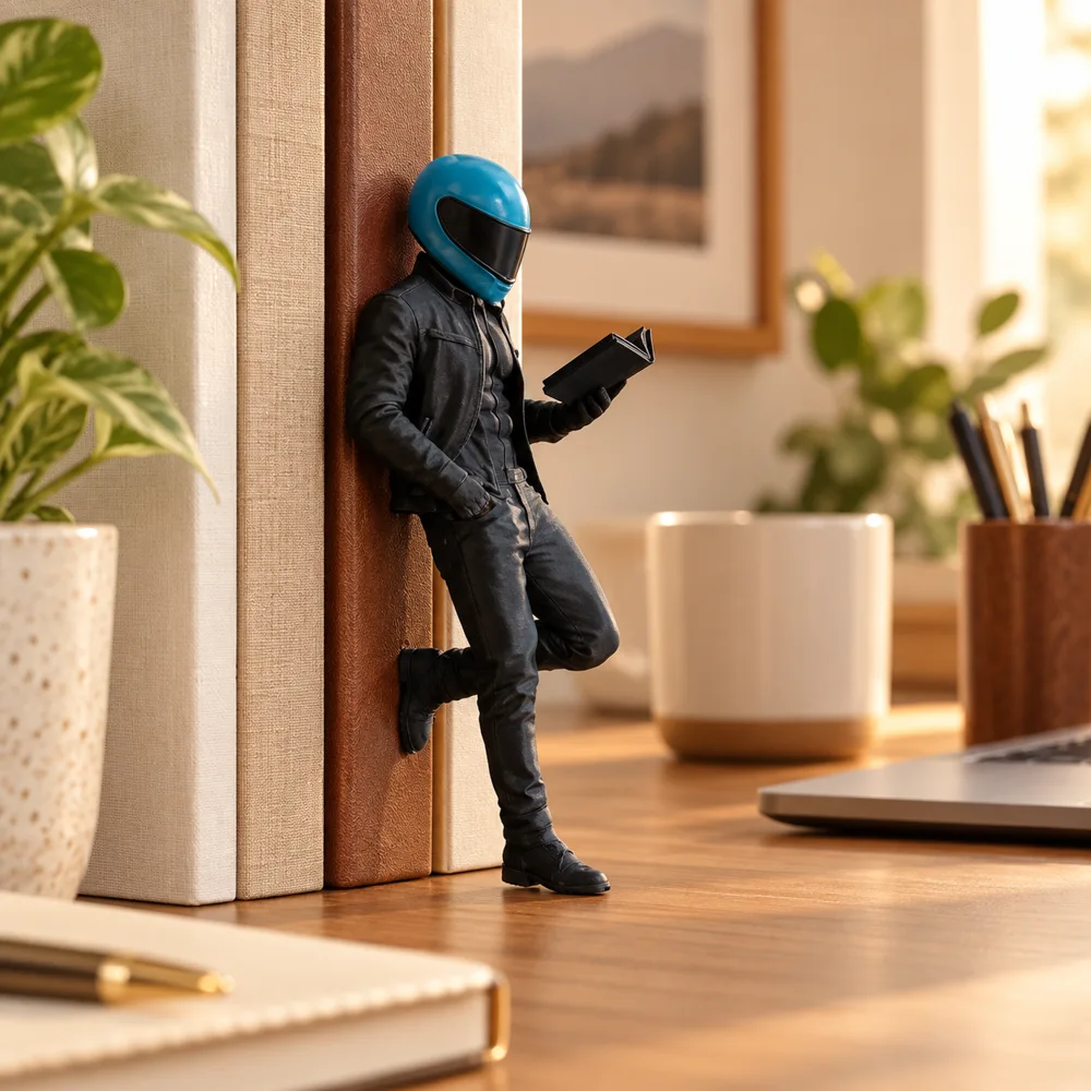 Biker Reader Bookshelf Decor — Form and function