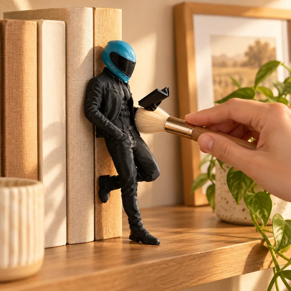 Biker Reader Bookshelf Decor close view