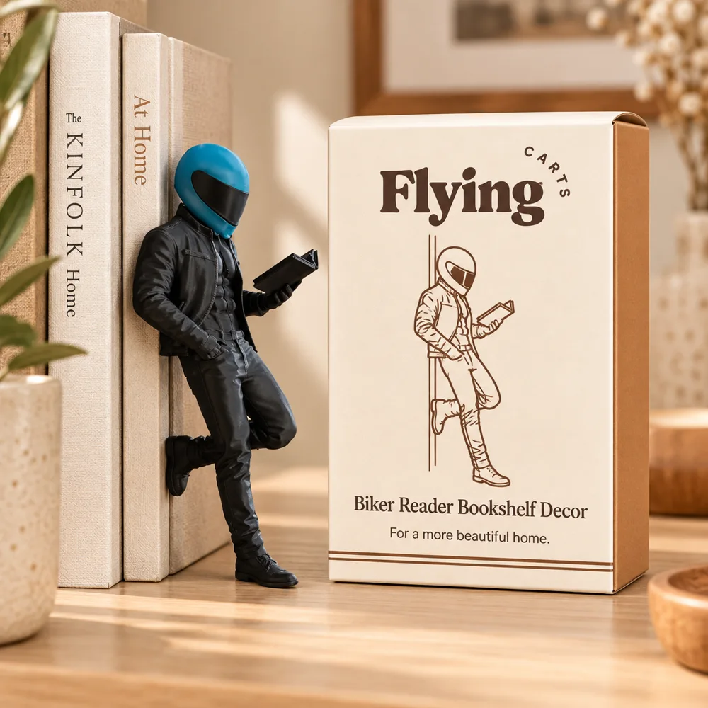 Biker Reader Bookshelf Decor styled view
