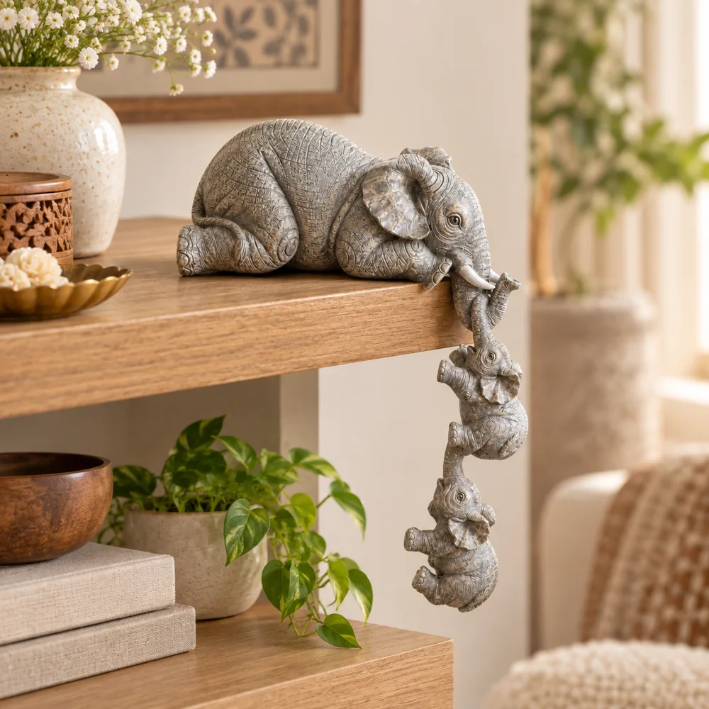 Mother & Baby Elephant Figurine close view