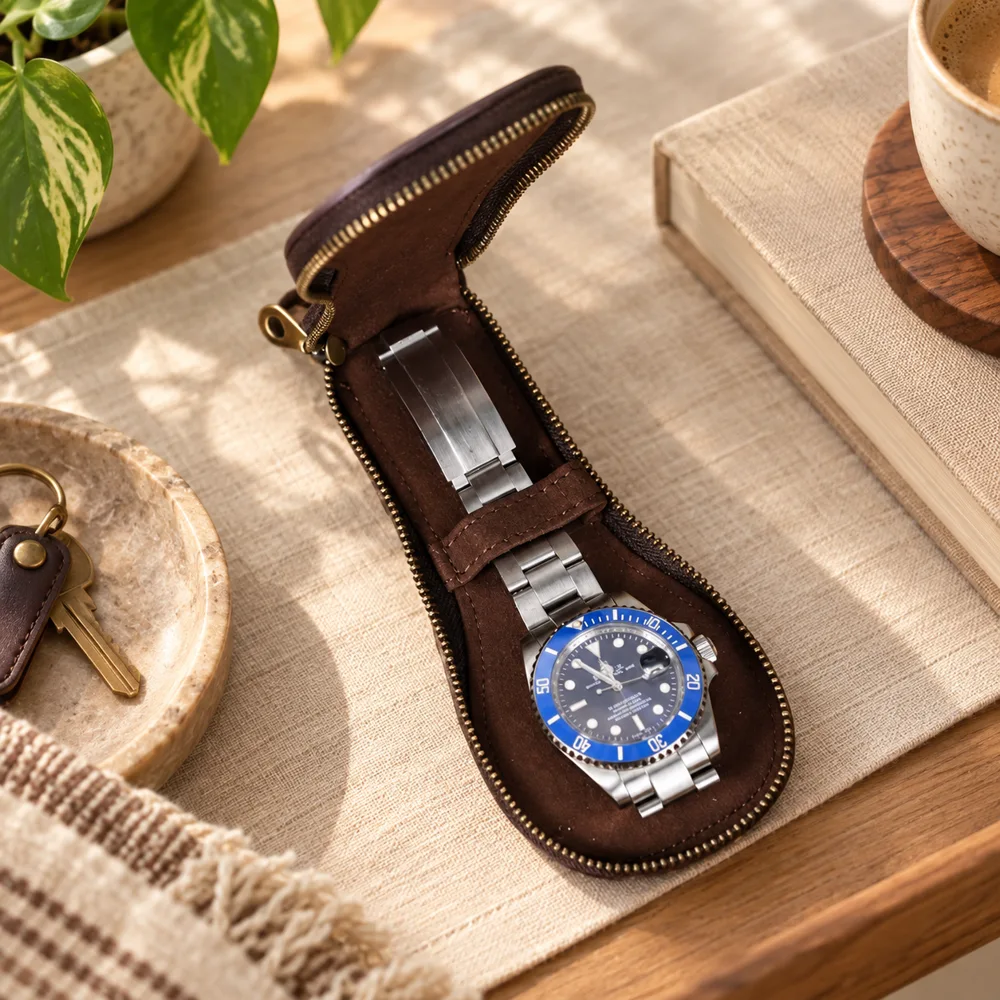 Vintage Leather Watch Sleeve close view