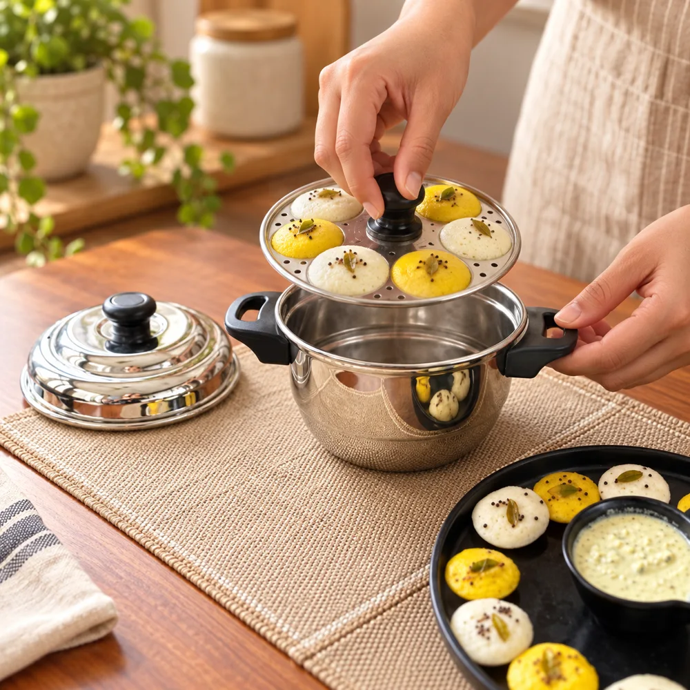 Stainless Steel Mini Idli Pot — Everyday setup