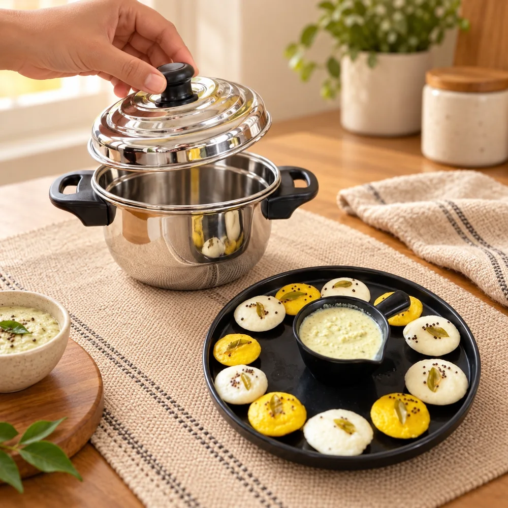 Stainless Steel Mini Idli Pot close view