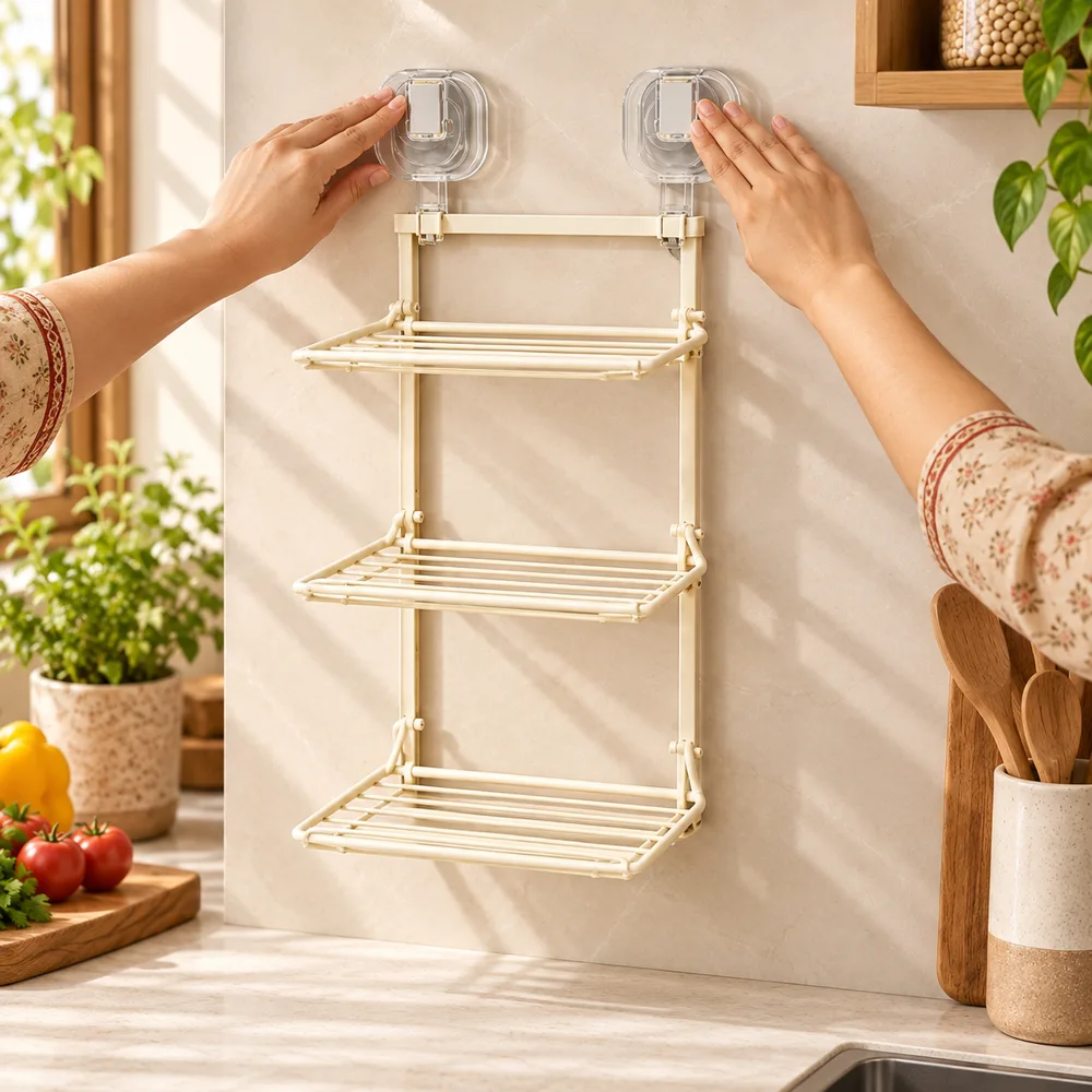 Folding Kitchen Storage Rack — Everyday setup