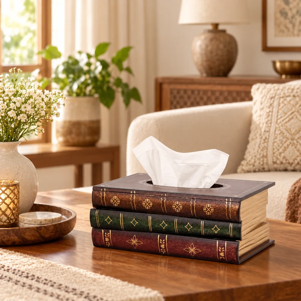 Antique Wooden Book Tissue Holder