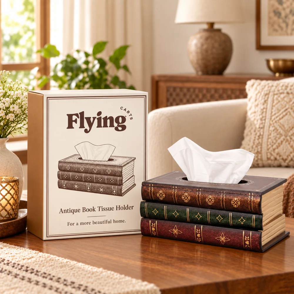 Antique Wooden Book Tissue Holder styled view