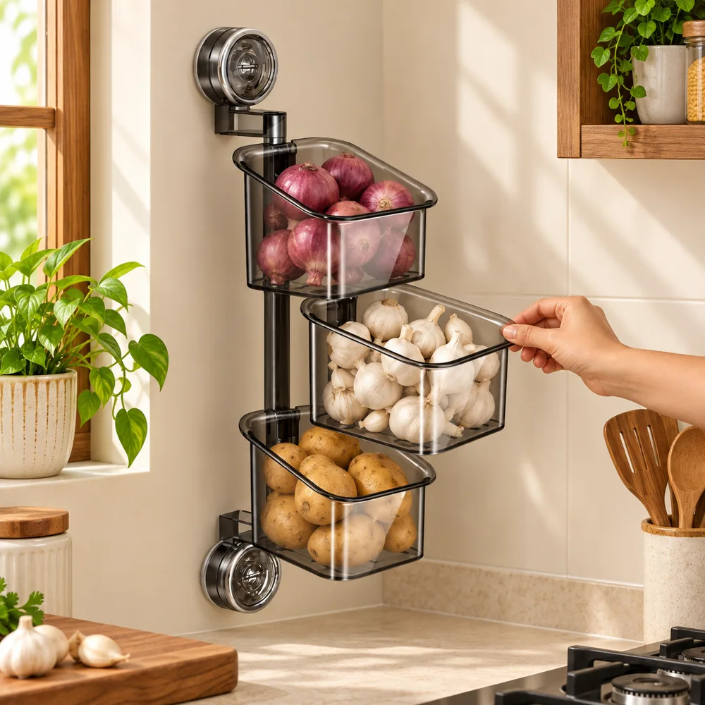 Wall-Mounted Suction Cup Rotating Organizer — Everyday setup