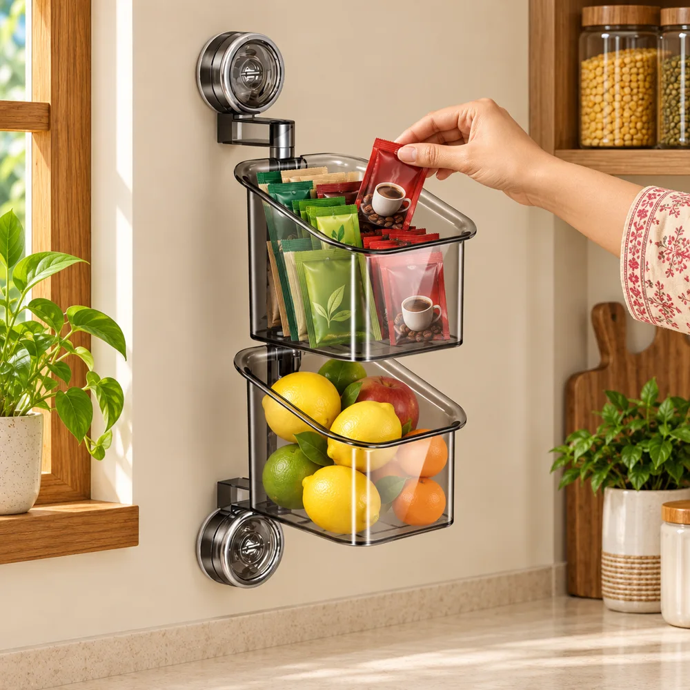 Wall-Mounted Suction Cup Rotating Organizer — Form and function