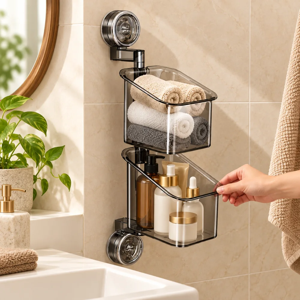 Wall-Mounted Suction Cup Rotating Organizer close view