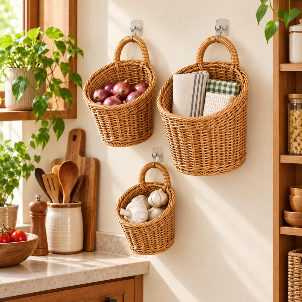 Woven Wall Storage Basket styled view