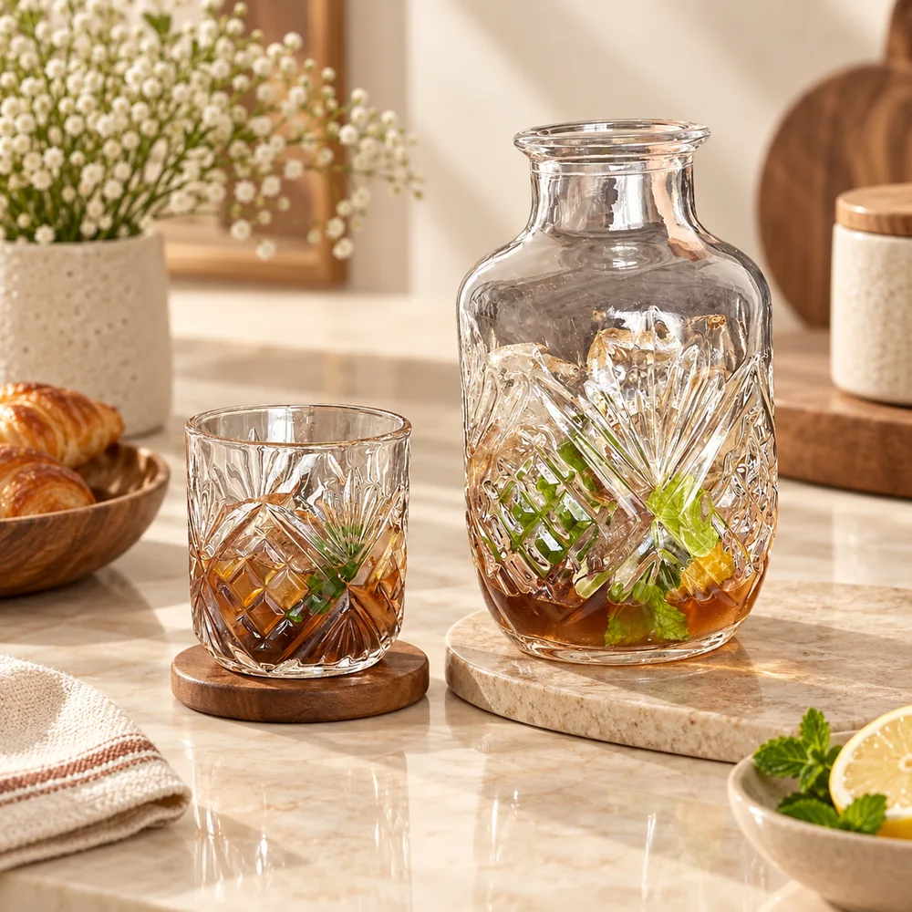 Iceflower Bedside Carafe Set (540 ml Carafe & 145 ml Glass)