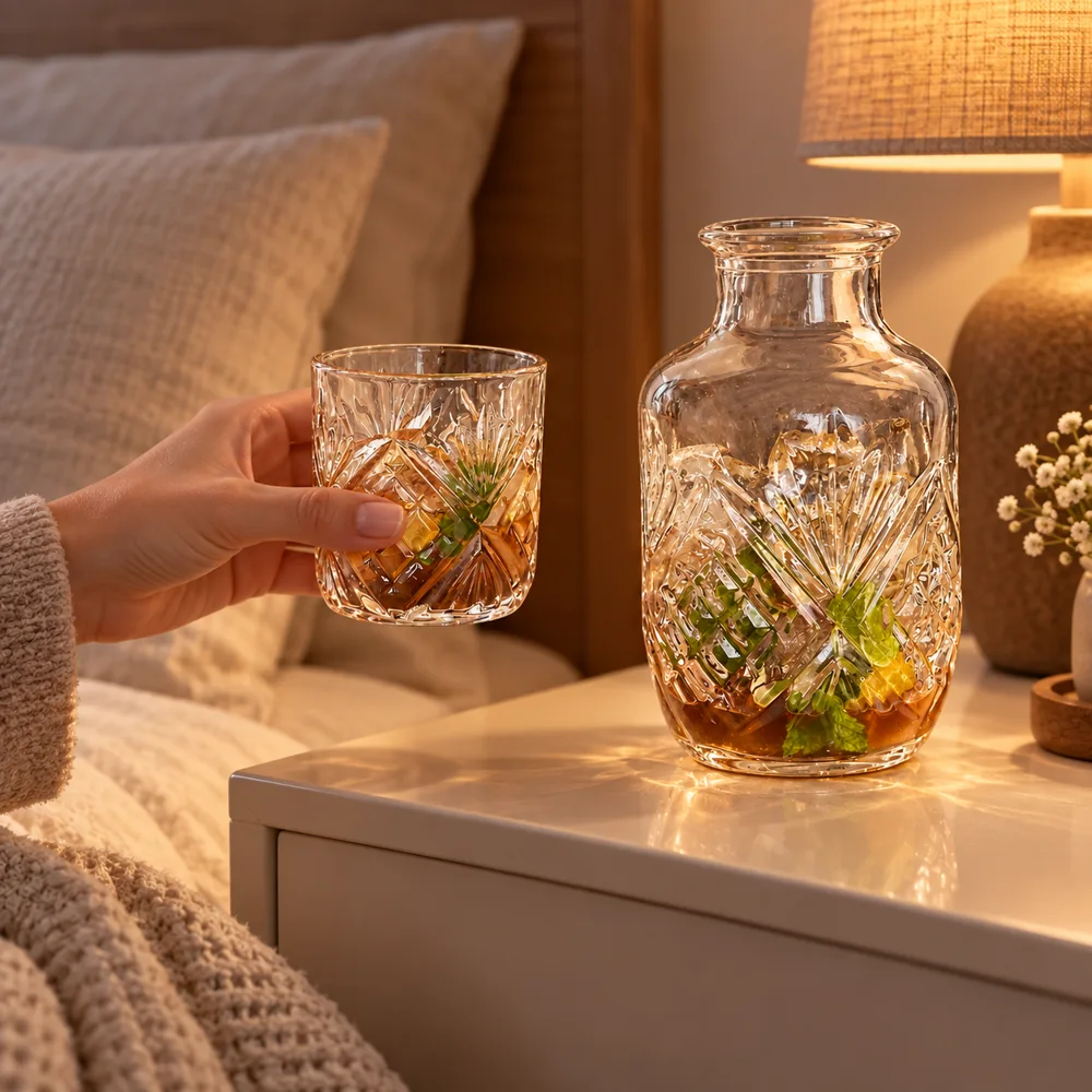 Iceflower Bedside Carafe Set (540 ml Carafe & 145 ml Glass) — Everyday setup