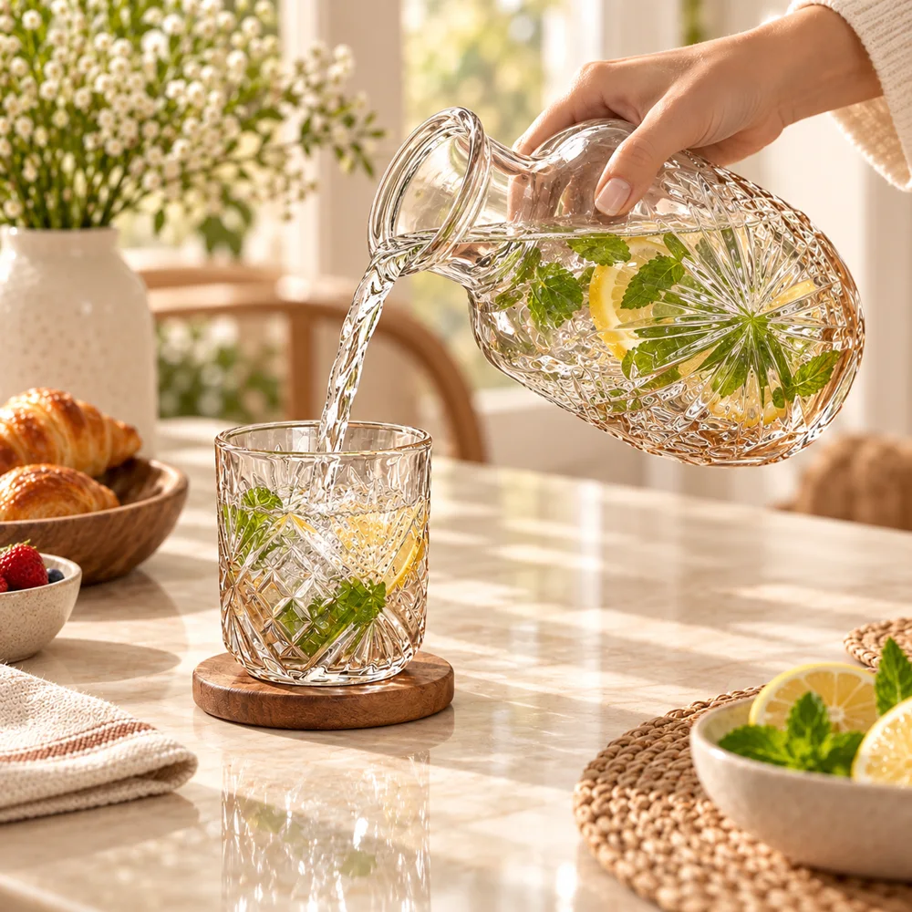Iceflower Bedside Carafe Set (540 ml Carafe & 145 ml Glass) — Form and function