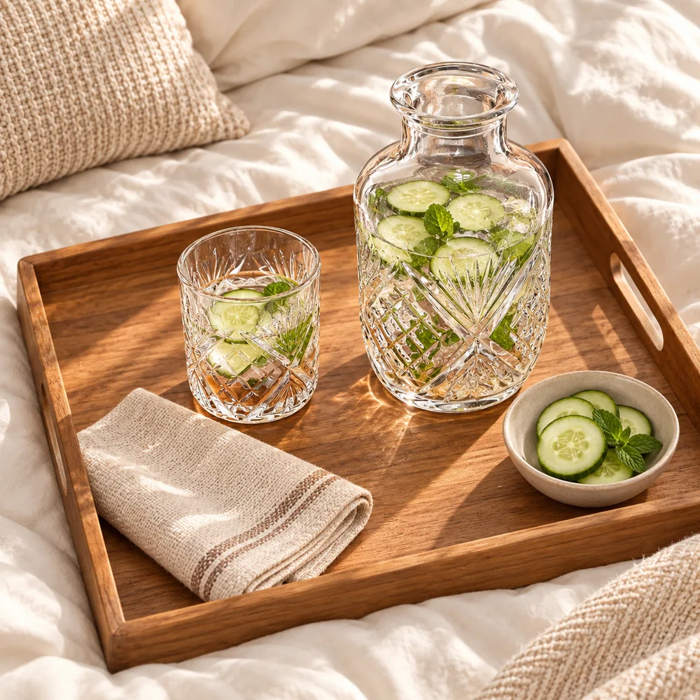 Iceflower Bedside Carafe Set (540 ml Carafe & 145 ml Glass) — Ready for your space