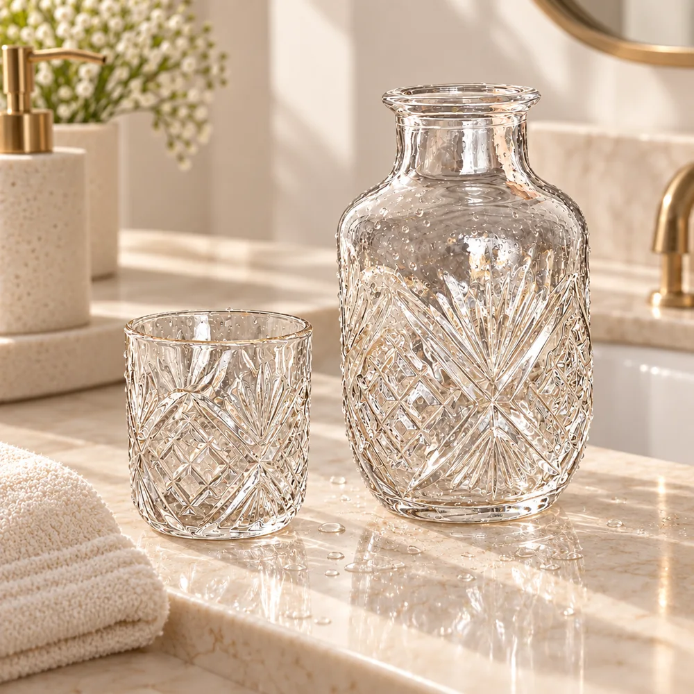 Iceflower Bedside Carafe Set (540 ml Carafe & 145 ml Glass) detail