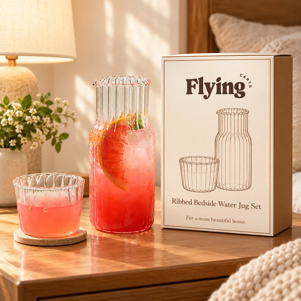 Ribbed Bedside Carafe & Glass (600 ml Carafe & 200 ml Glass) styled view