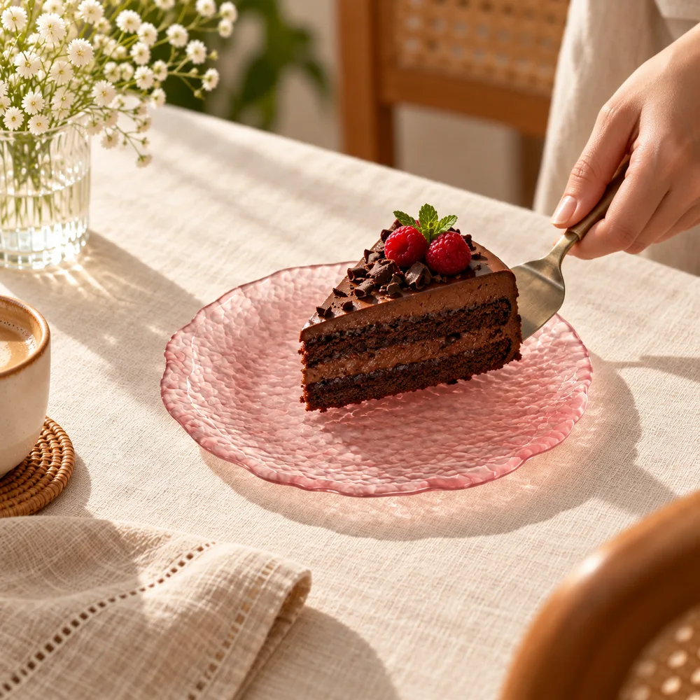 Blush Glacier Round Dessert Plates (Small Pink Plate) — Everyday setup