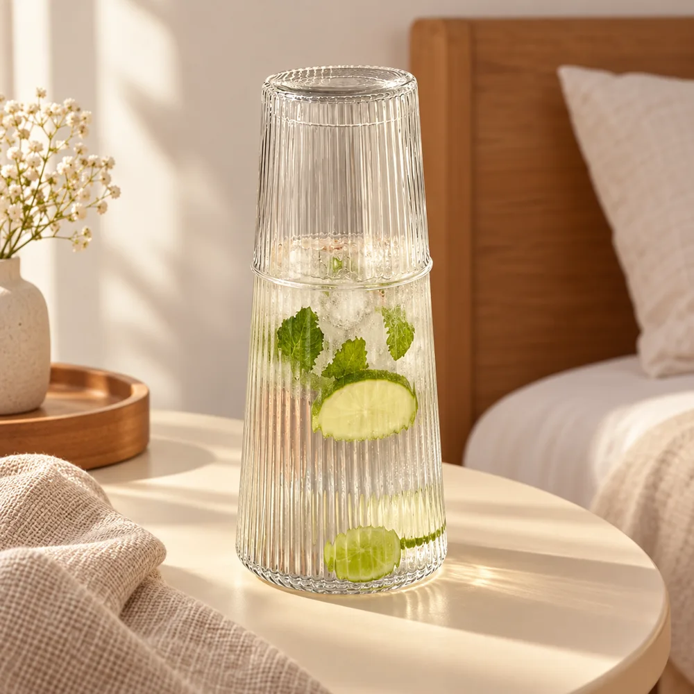 Linear Ribbed Bedside Carafe Set (Carafe & Glass)