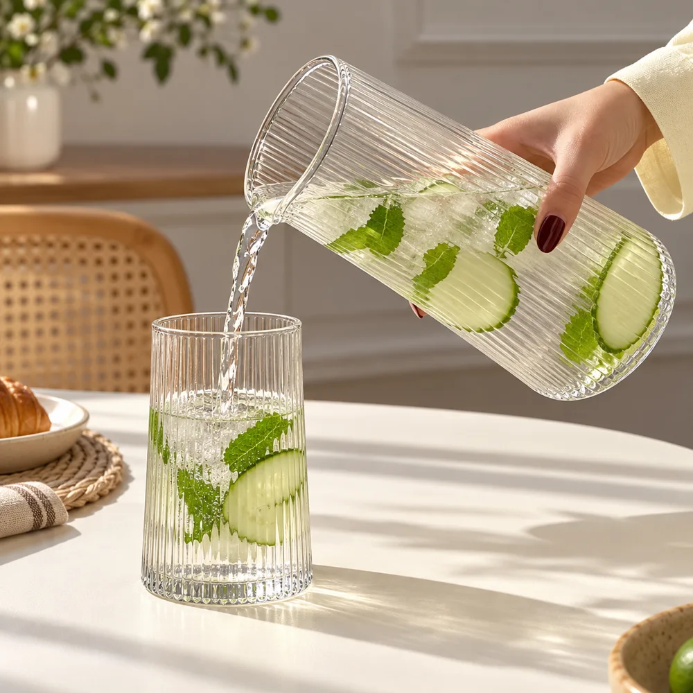 Linear Ribbed Bedside Carafe Set (Carafe & Glass) — Form and function
