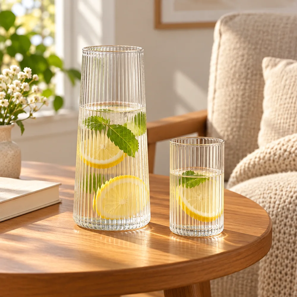 Linear Ribbed Bedside Carafe Set (Carafe & Glass) — Ready for your space