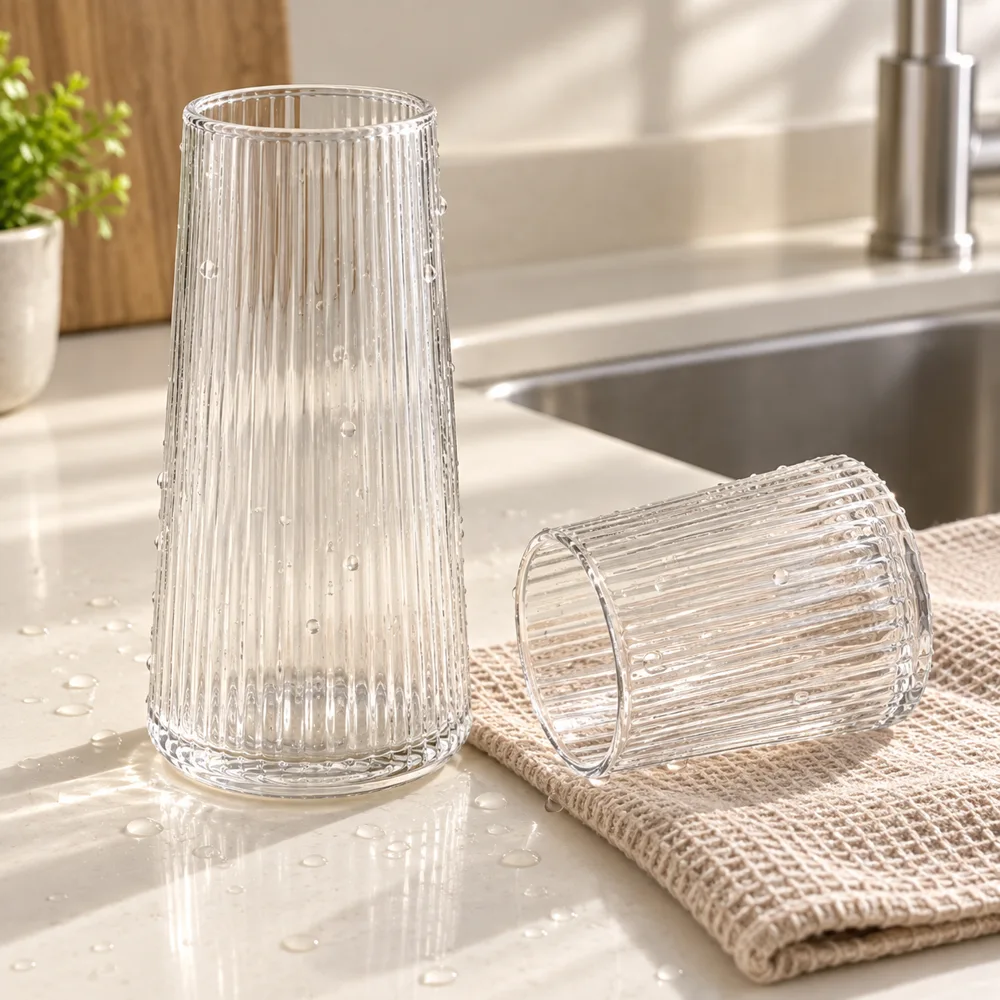 Linear Ribbed Bedside Carafe Set (Carafe & Glass) close view