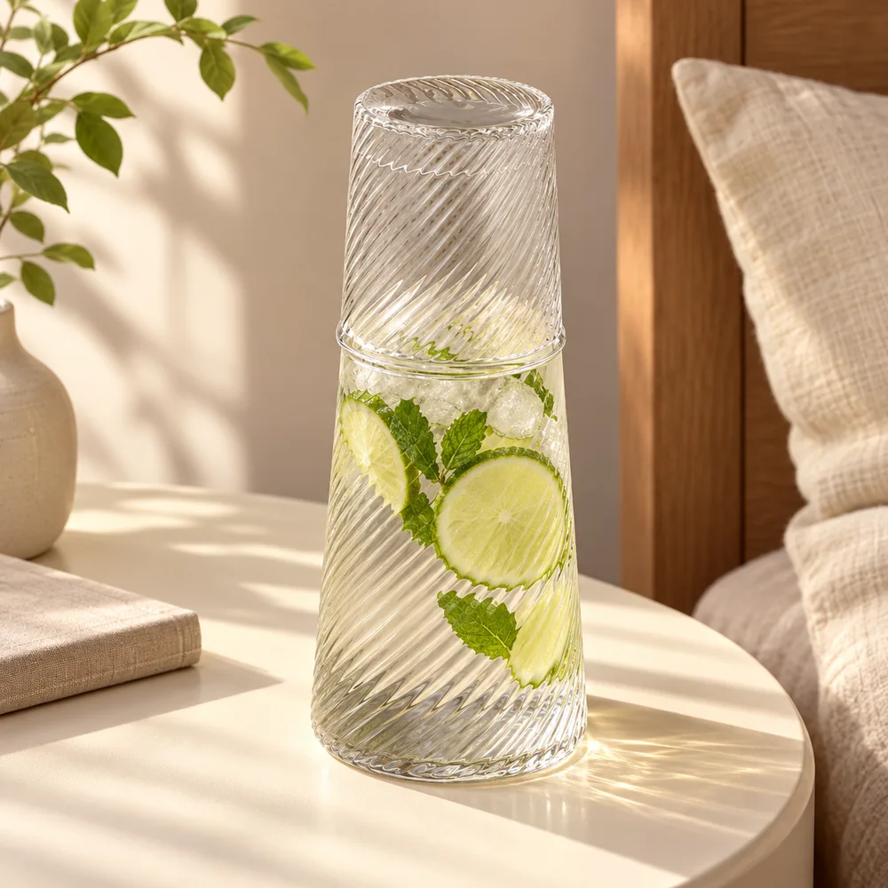 Diagonal Ribbed Bedside Carafe Set (Carafe & Glass)
