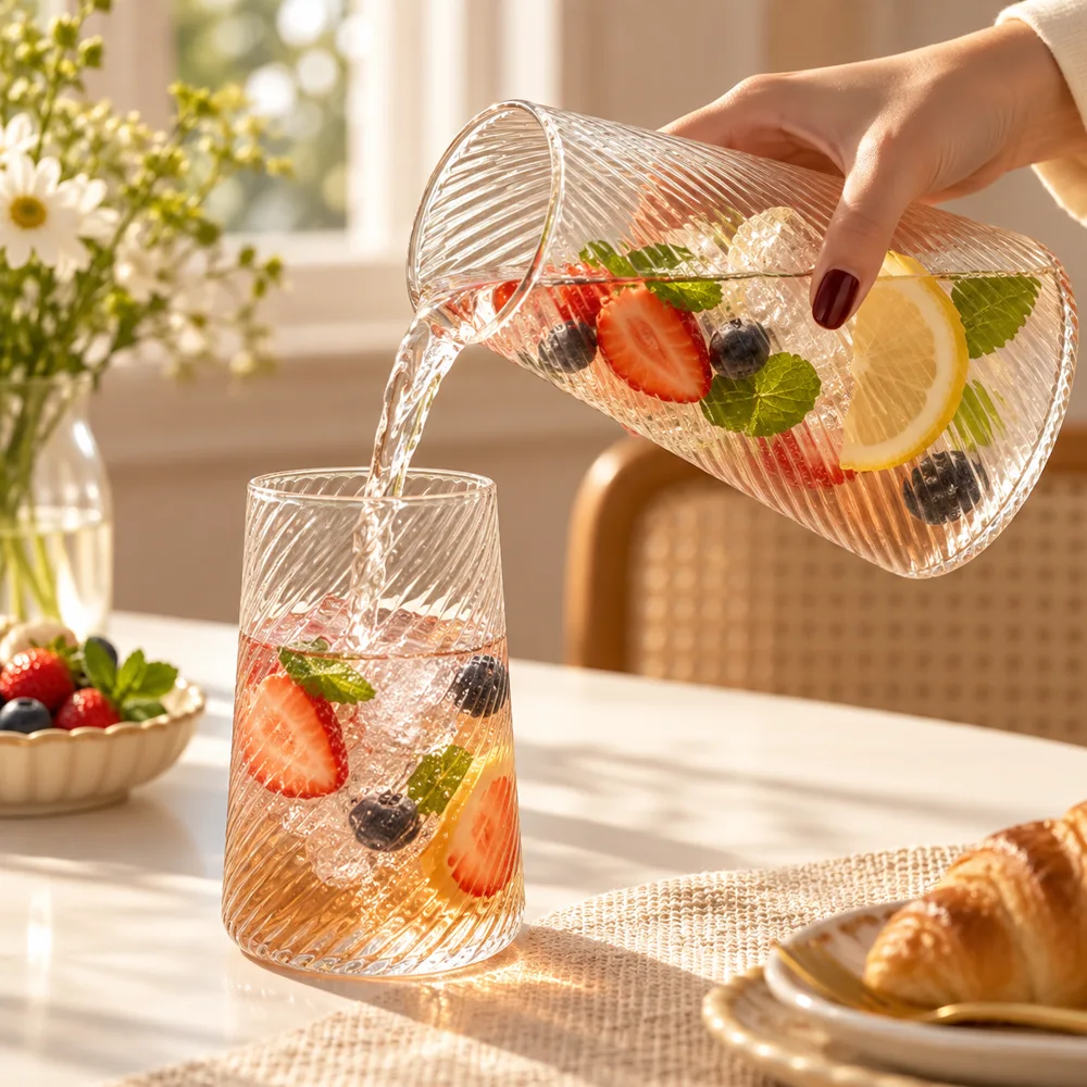 Diagonal Ribbed Bedside Carafe Set (Carafe & Glass) — Form and function