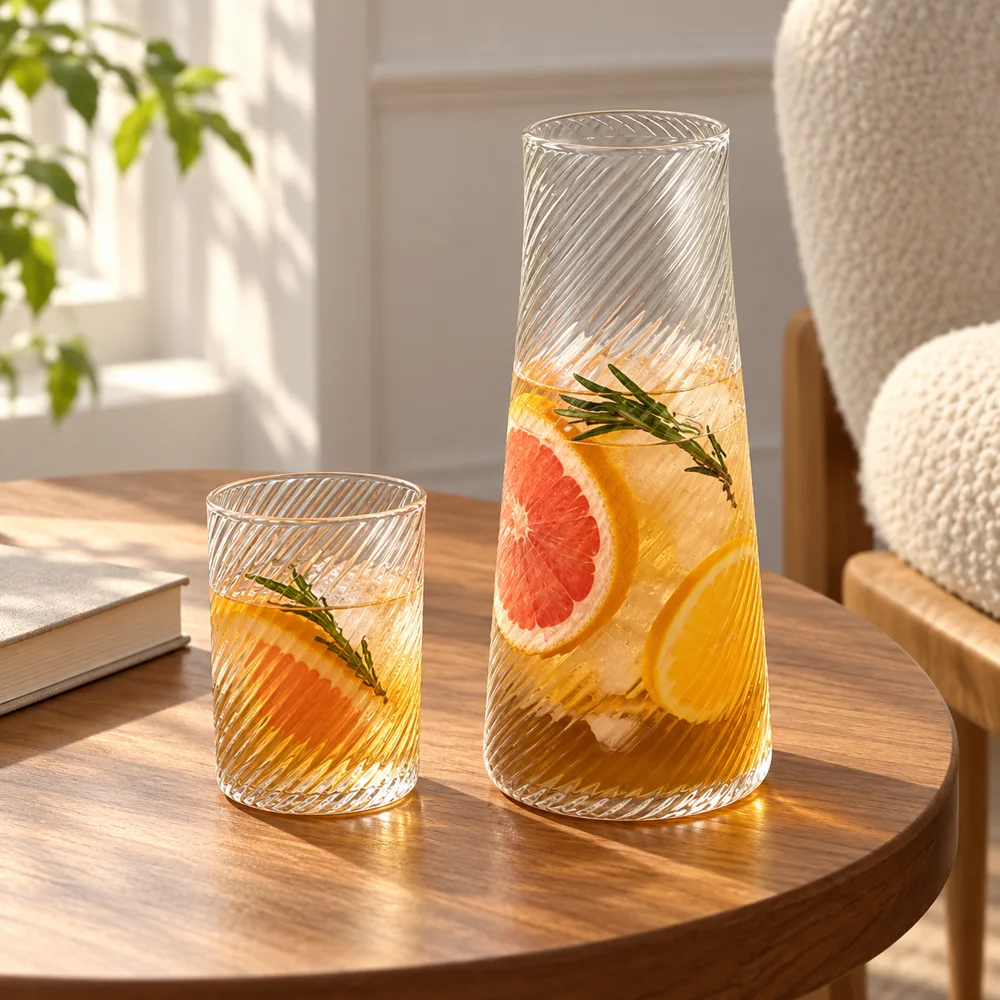Diagonal Ribbed Bedside Carafe Set (Carafe & Glass) — Ready for your space
