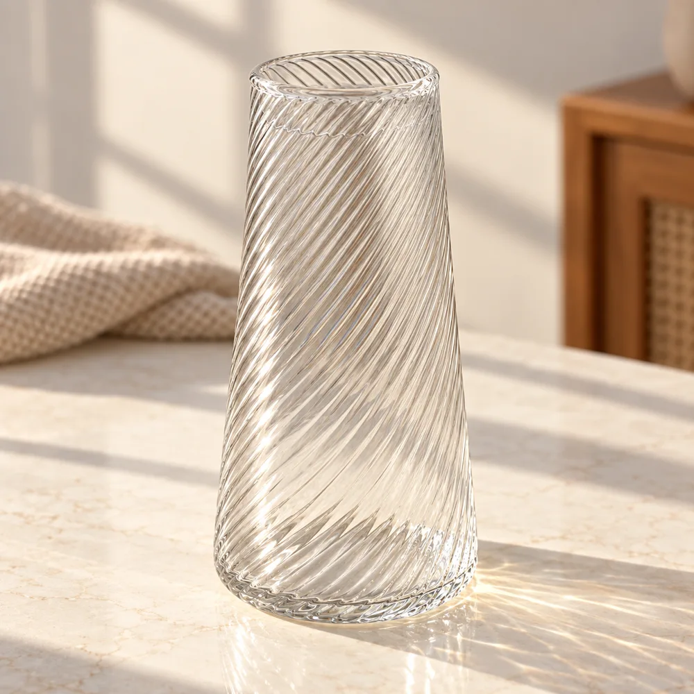 Diagonal Ribbed Bedside Carafe Set (Carafe & Glass) styled view