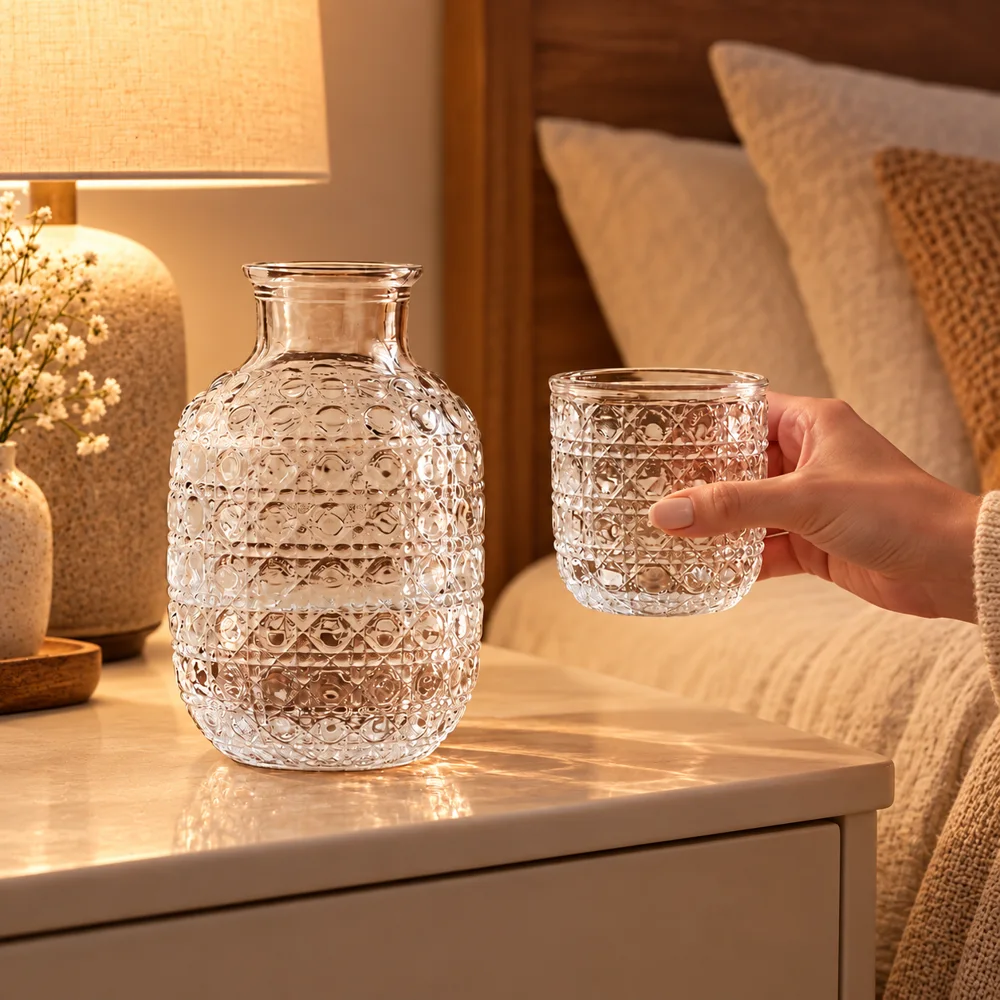 Embossed Pitcher & Glass Set (1 Pitcher & 1 Glass) in use