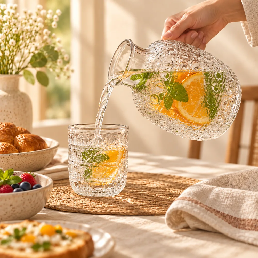 Embossed Pitcher & Glass Set (1 Pitcher & 1 Glass) — Form and function