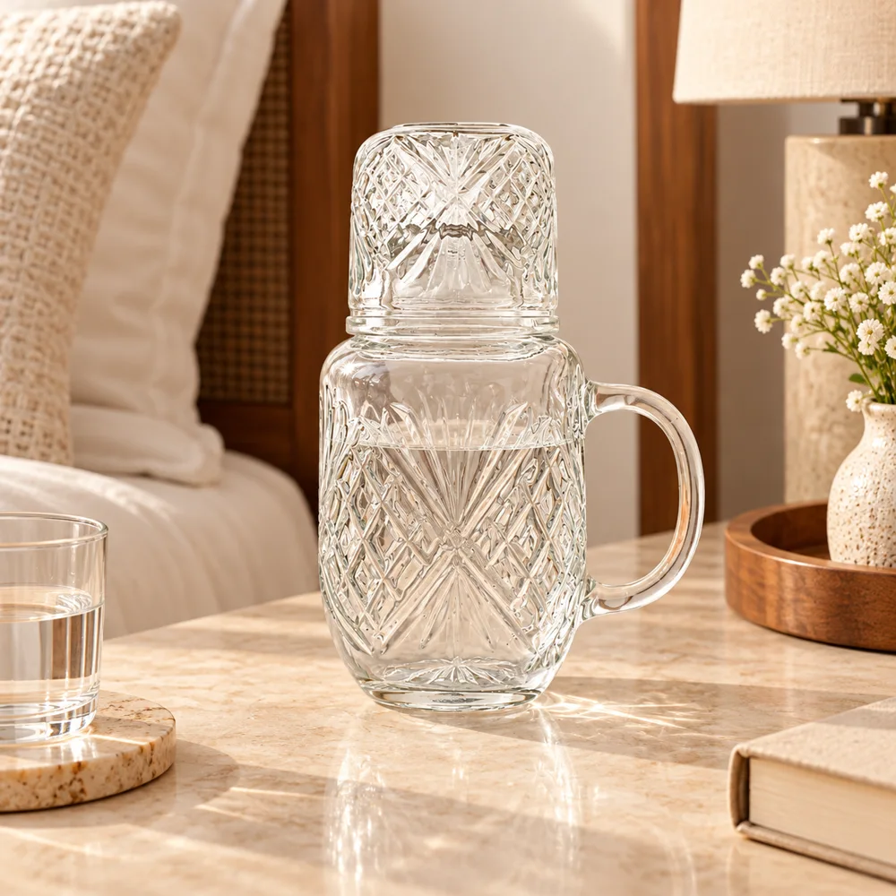 Sunburst Embossed Carafe Set (540 ml Carafe & Glass)
