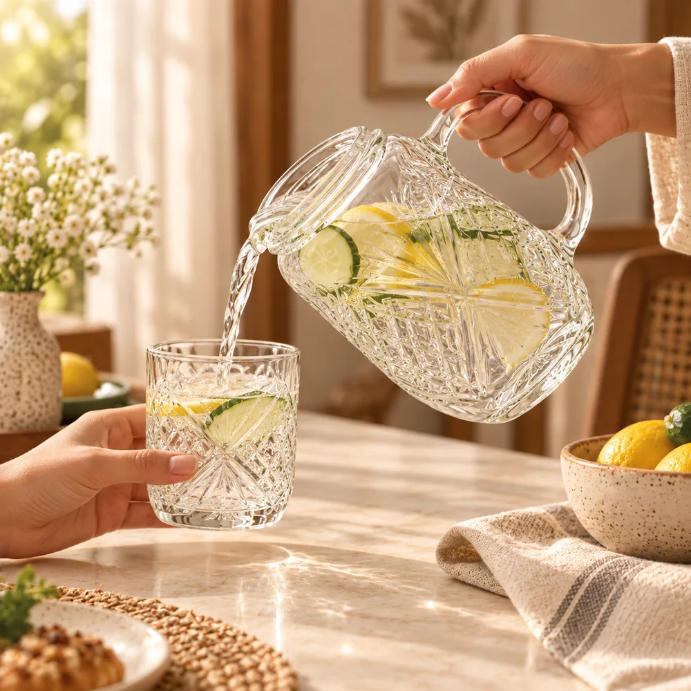 Sunburst Embossed Carafe Set (540 ml Carafe & Glass) — Form and function