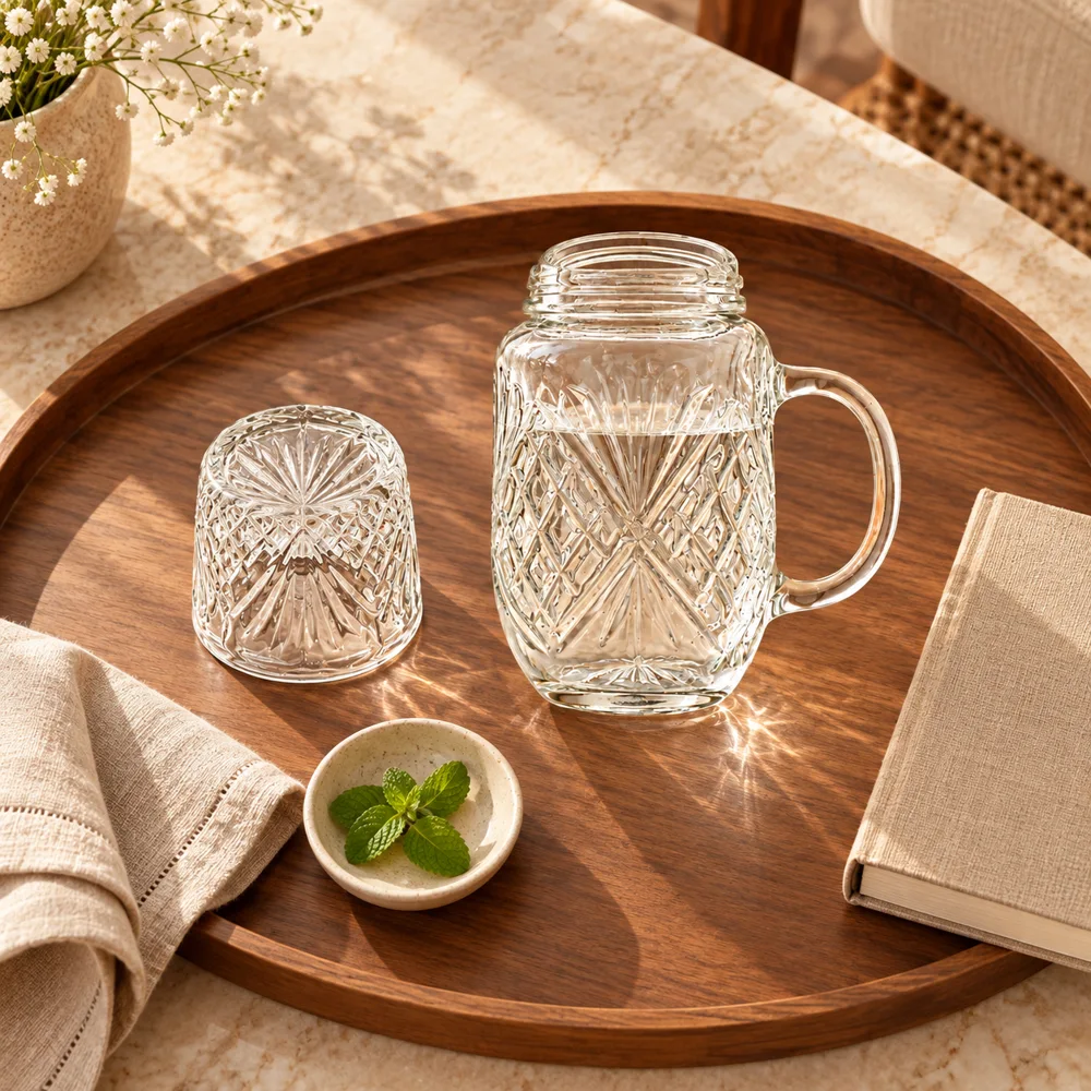 Sunburst Embossed Carafe Set (540 ml Carafe & Glass) — Ready for your space