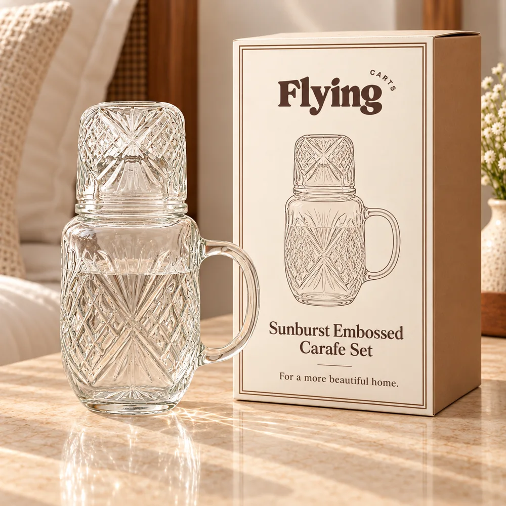 Sunburst Embossed Carafe Set (540 ml Carafe & Glass) styled view