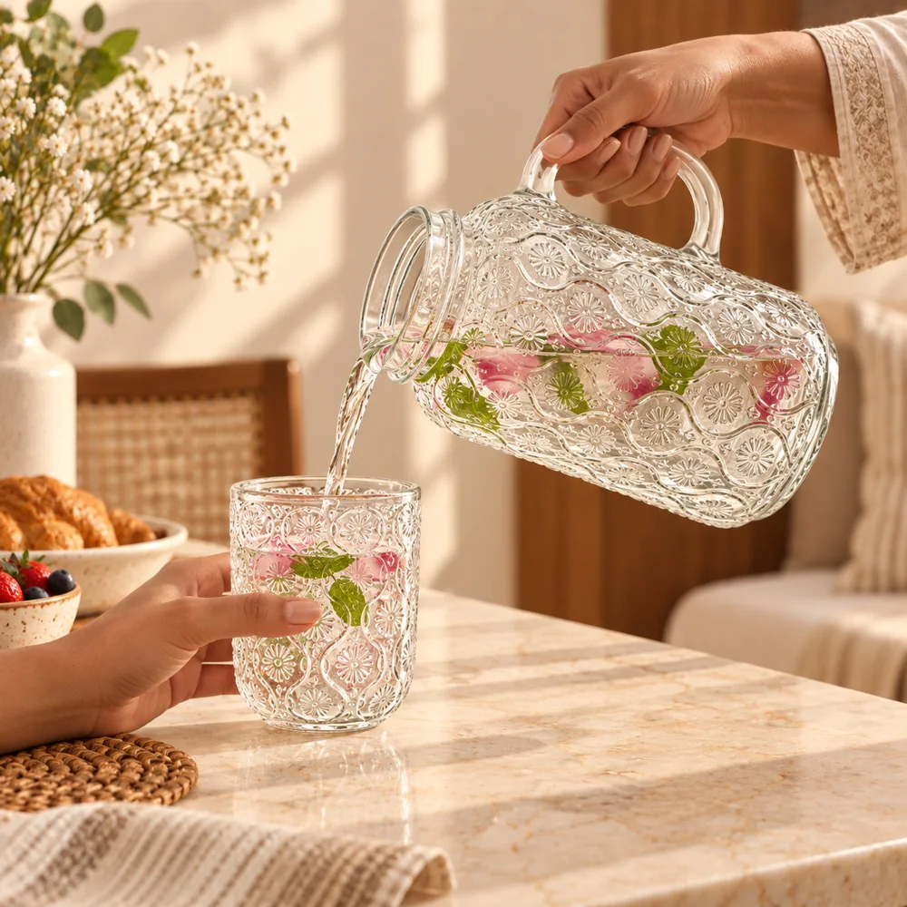 Orbit Embossed Carafe Set (540 ml Carafe & Glass) — Form and function