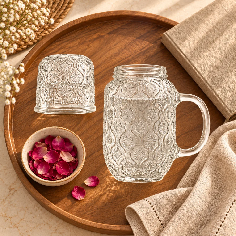Orbit Embossed Carafe Set (540 ml Carafe & Glass) — Ready for your space
