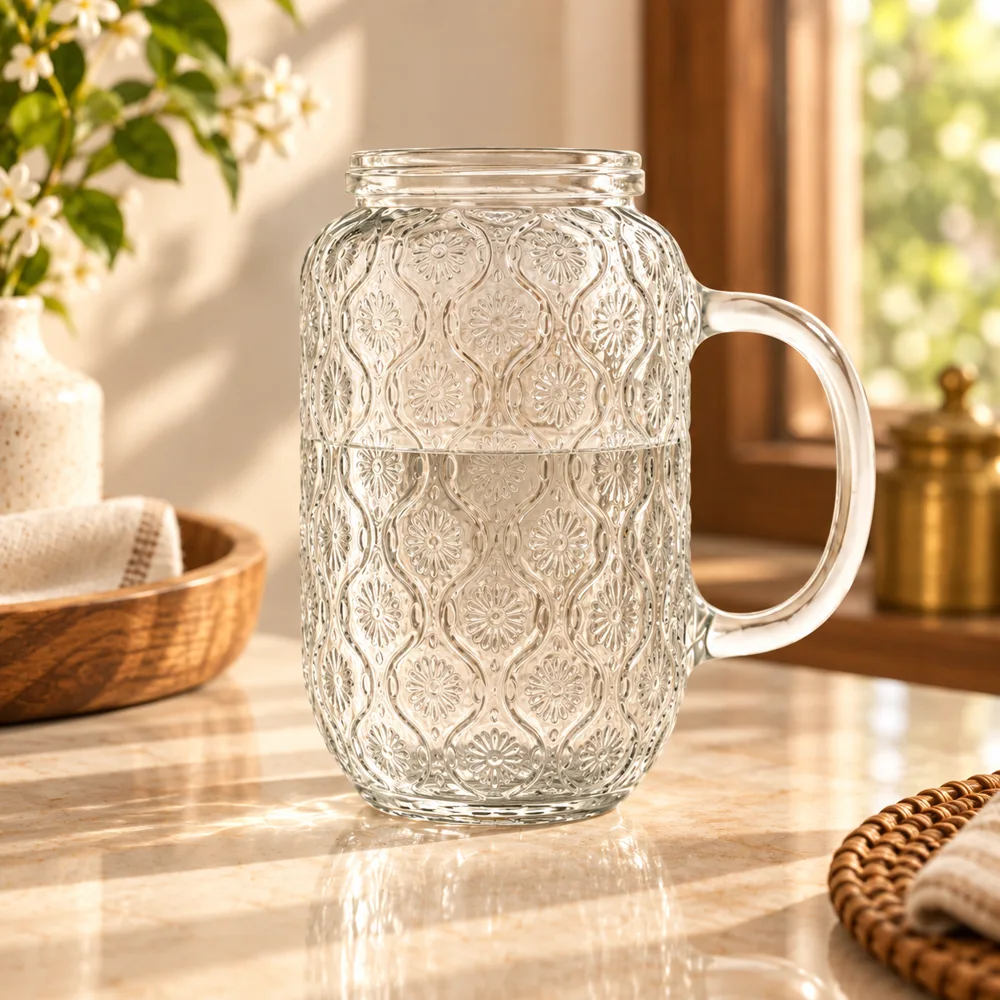 Orbit Embossed Carafe Set (540 ml Carafe & Glass) close view