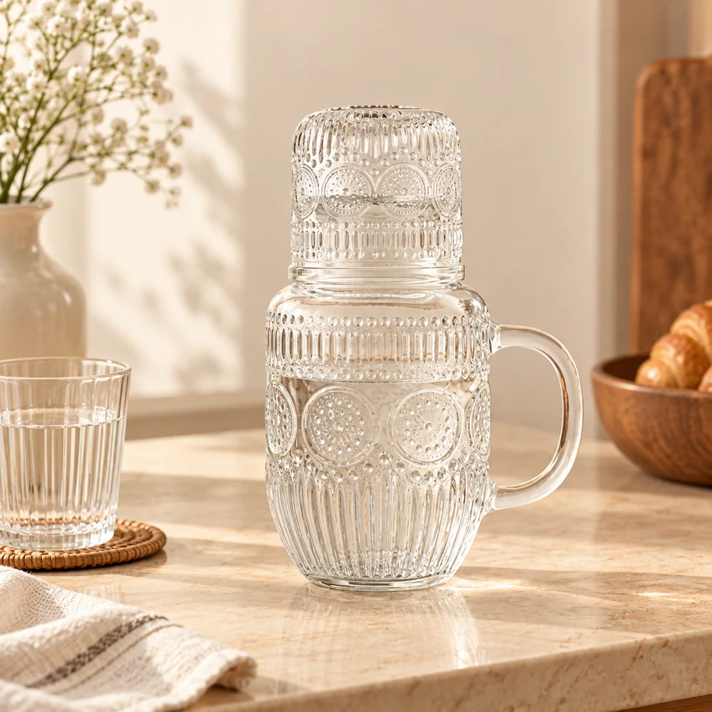 Linear Glass Carafe Set (540 ml Carafe & Glass)