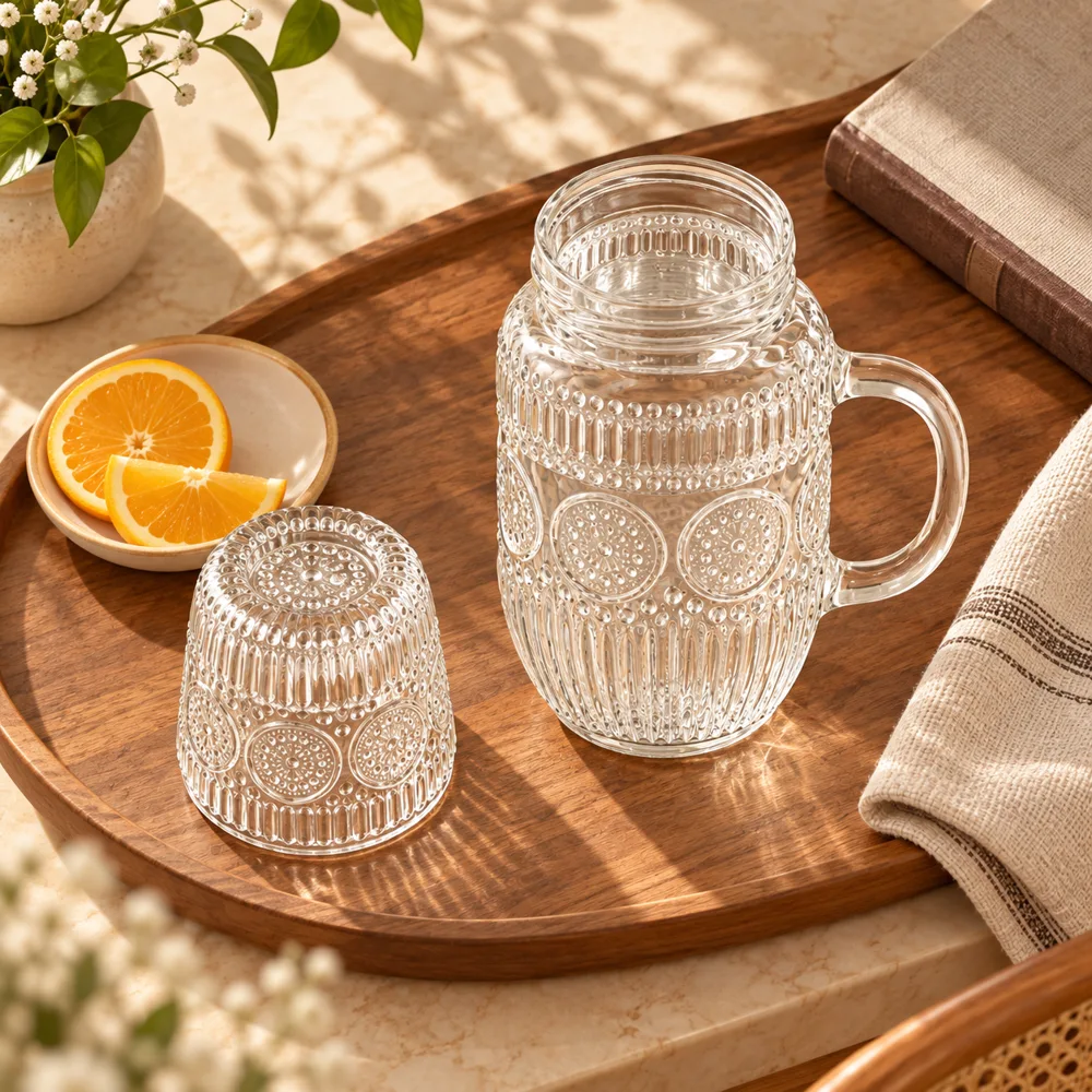 Linear Glass Carafe Set (540 ml Carafe & Glass) — Ready for your space