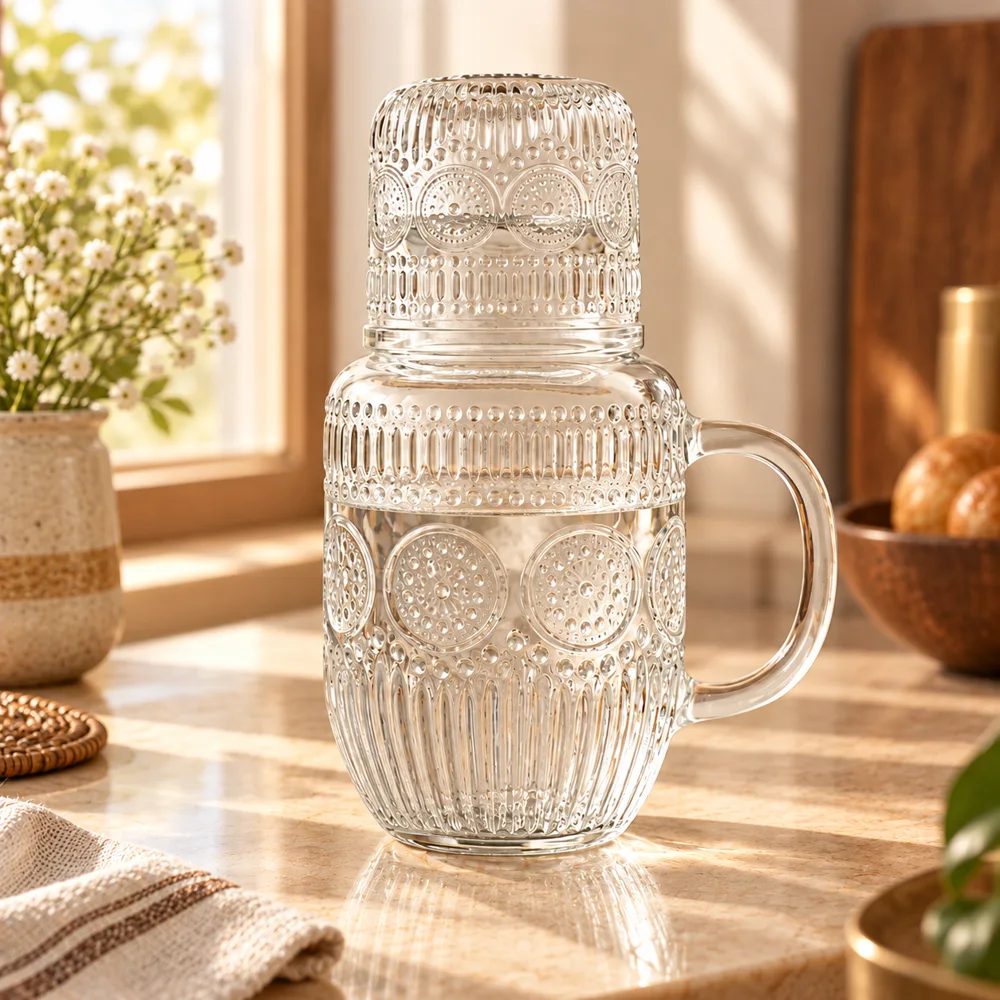 Linear Glass Carafe Set (540 ml Carafe & Glass) detail